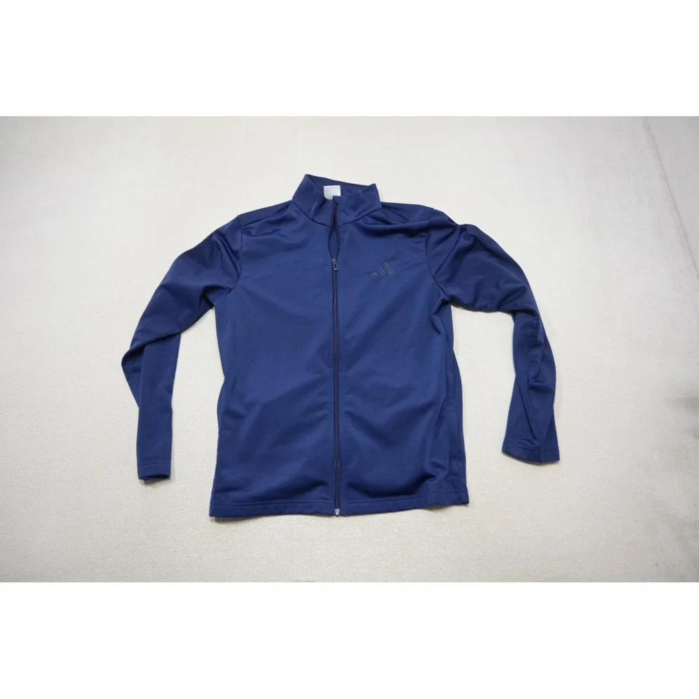 Adidas Track Jacket Men Small‎ Blue Full Zip Mock Neck Logo Pockets Excellent